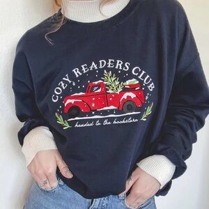 Book Babe Designs Cozy Readers Club Embroidered Crewneck Sweatshirt (Size M)